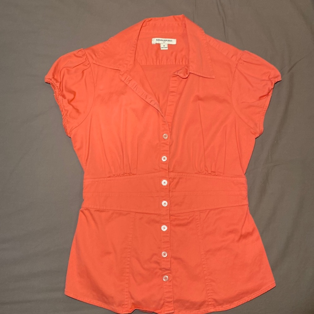 BANANA REPUBLIC STRETCH Coral Button-Up DRESS SHIRT WOMENS SIZE 6